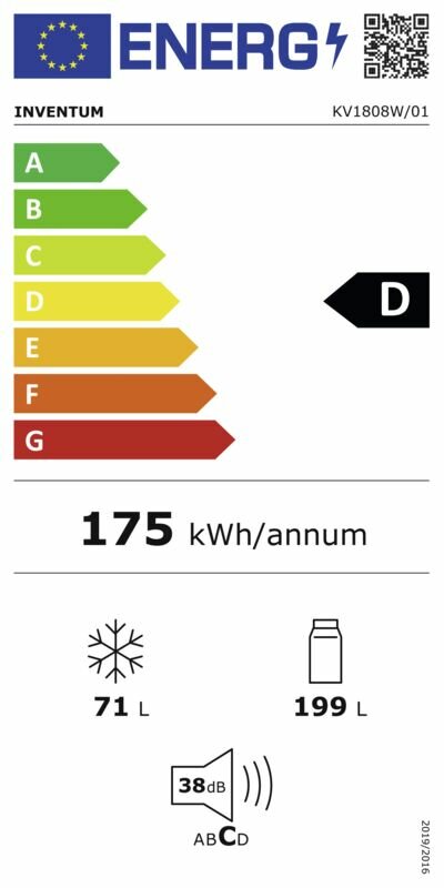  Inventum KV1808W koel-vriescombinatie 270 liter - 180 cm hoog - Wit