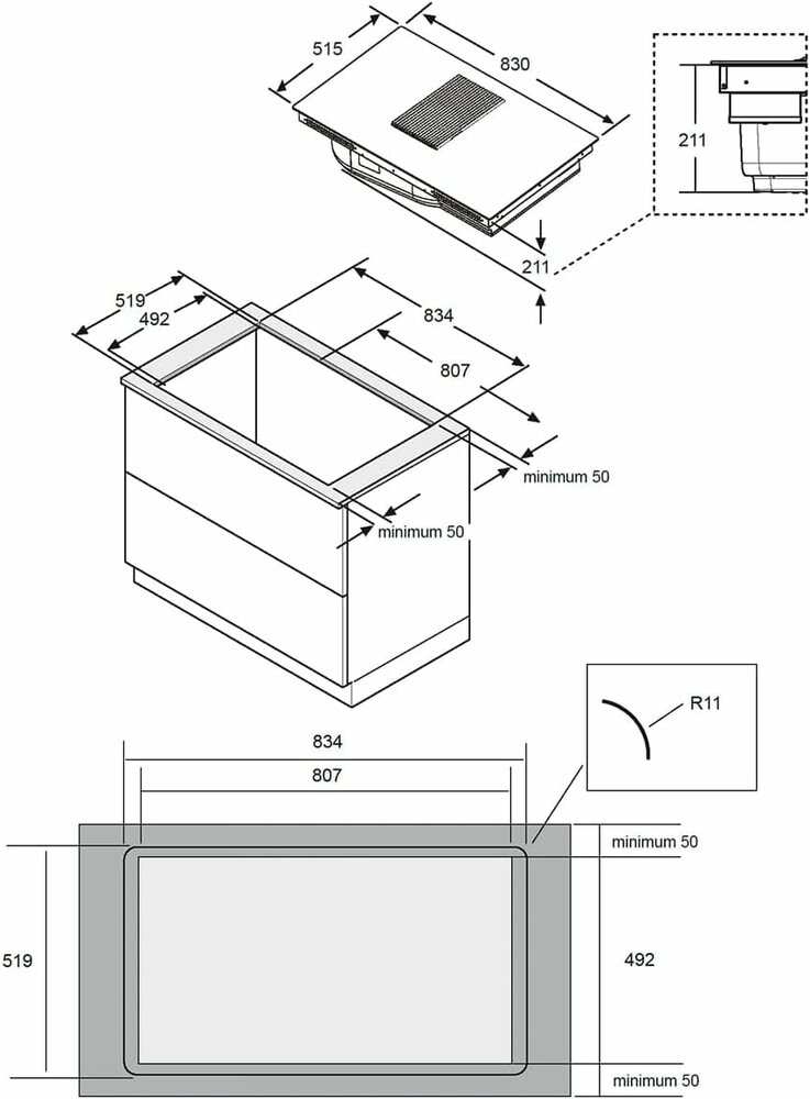 Samsung NZ84T9747VK/UR Inductiekookplaat met ge&iuml;ntegreerde afzuiging