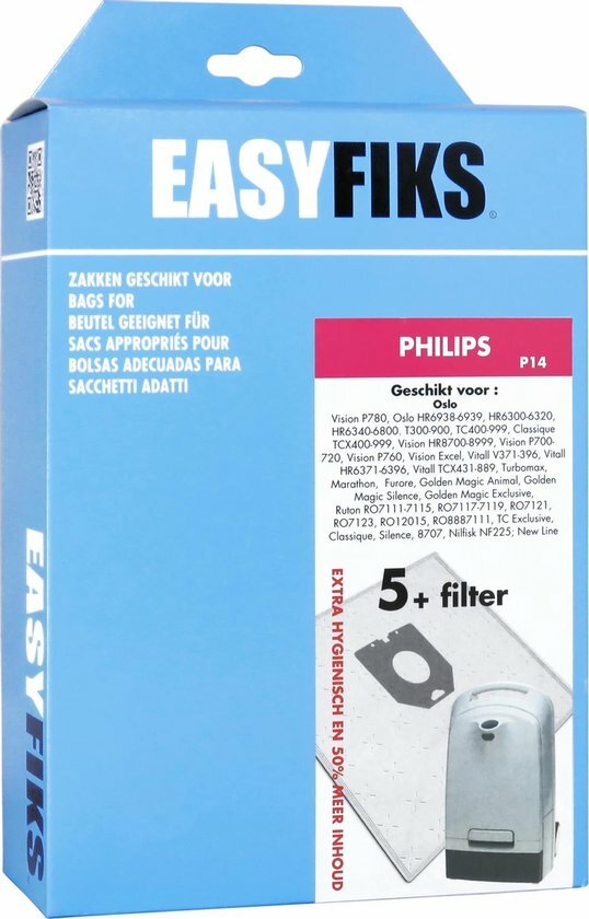 Easyfiks P12 (P14) stofzuigerzakken &ndash; 5 zakken inclusief filter