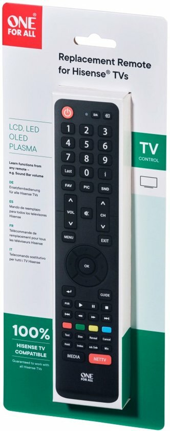  One For All URC1916 vervangende afstandsbediening voor alle Hisense tv's