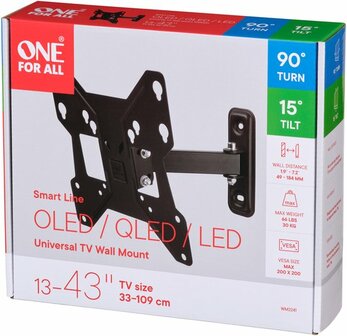 OneForAll WM2241 Vesa 200 muurbeugel draaibaar (90)voor  tv's van 13 tot 43 inch.