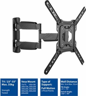 AC8354 Full Motion TV en Monitor, wandmontage  tv (23 inch tot en met 55 inch, maximaal gewicht 35 kg).