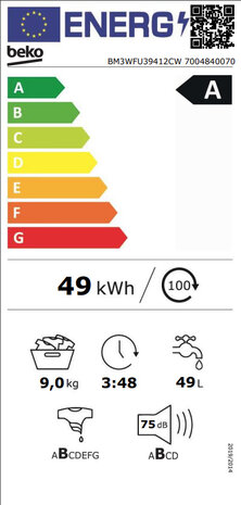 Beko BM3WFU39412CW wasmachine 9 kg wit