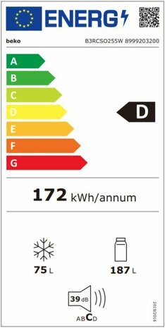 Beko B3RCSO255W&nbsp;Koel-vriescombinatie