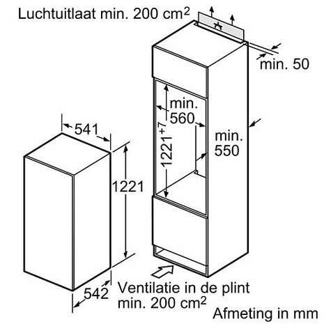 Bosch KIR24NSF0  Inbouw koelkast  Nis 122 cm