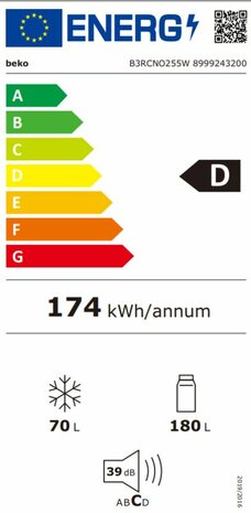 Beko B3RCNO255W Koel-vriescombinatie