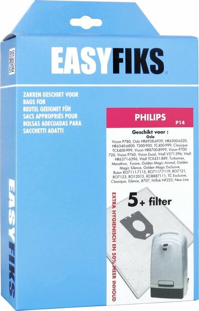 Easyfiks P12 (P14) stofzuigerzakken &ndash; 5 zakken inclusief filter